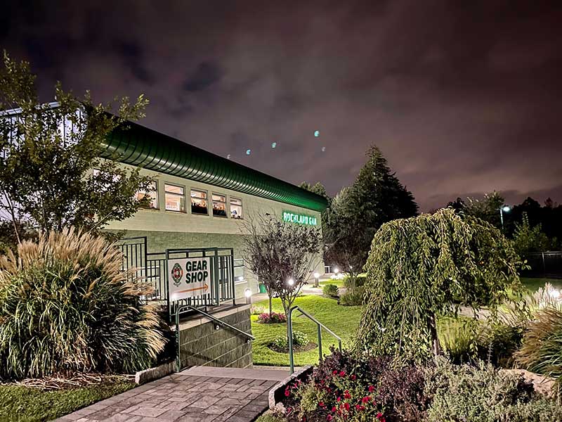 a night time view of the GAA building